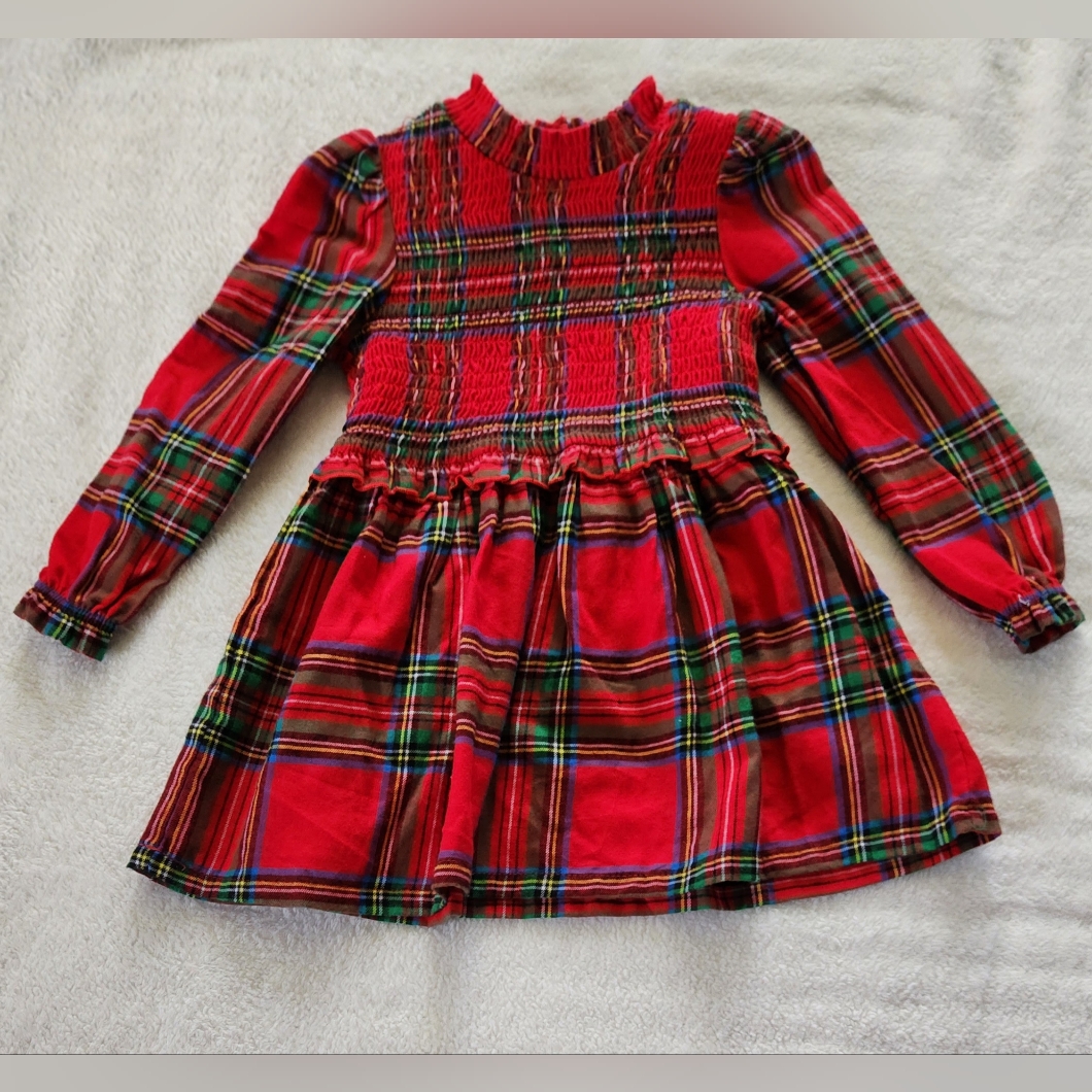 Baby Girl Plaid Holiday Dress-Red